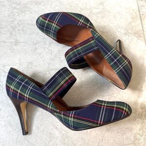 ANN MARINO by BETTYE MULLER plaid Mary jane HEELS retro pinup blue women’s 9 red